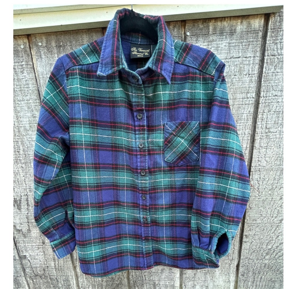 The Vermont Flannel Co Shirt Medium Blue Green Tartan Plaid Cabincore Heritage